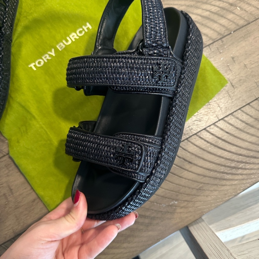 Tory Burch Black Textured Platform Sandals